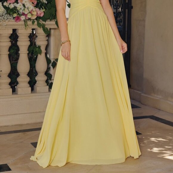 New LT Yellow Lightweight Chiffon A-Line Bridesmaid Dress w/ Halter Neck CD T715 - Picture 6 of 9